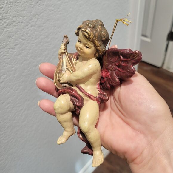 Vintage Cherub  6" Italy Putti Fontanini Style Ornament Molded Plastic Mandolin - Picture 8 of 11